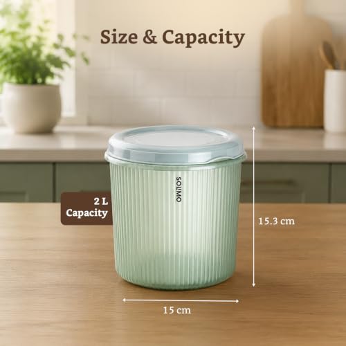 Image of Amazon Brand - Solimo Storewell Linea Plastic Storage Containers Set of 8 (1.9L Each) | BPA-Free, Stackable & Transparent Ribbed Kitchen Storage Jars, Coral Green