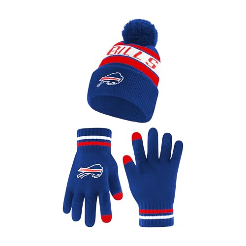 Ultra Game NFL Official Adults Unisex Super Soft Winter Beanie Knit Hat With Extra Warm Touch Screen Gloves, Buffalo Bills, Team Color 1, 1SIZE