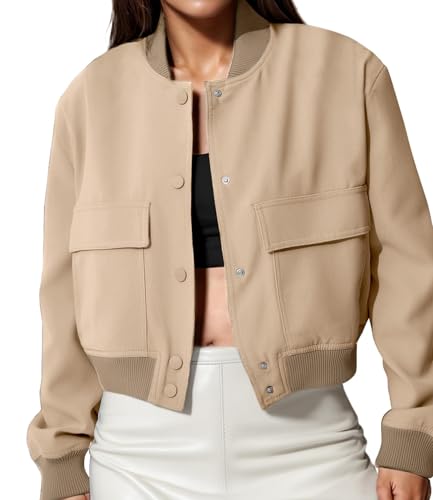 Amy Babe Women's Cropped Bomber Jacket, Khaki, M