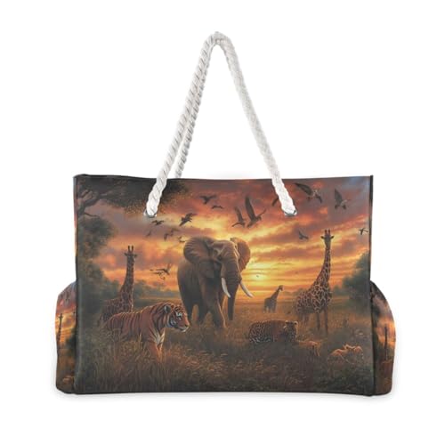 Wild Animals Beach Bag with Top Zipper Closure, Waterproof Pool Bag, Large Beach Tote for Women#1822