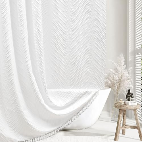 Siiluminisoy White Boho Shower Curtain Fabric - 72"x72" White Cloth