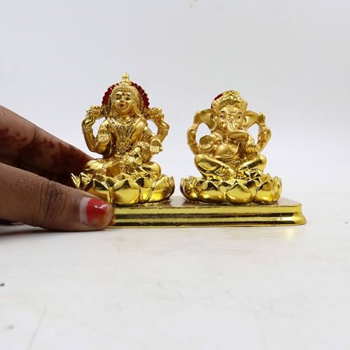 Image of Spillbox Car Dashboard Idols | Accessories | Car Dashboard Interior |Perfect for Gifting | Decorative Showpiece for Home and Office (Gold-Laxmi Ganesh)