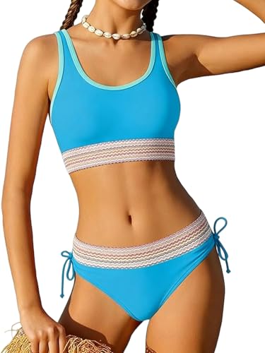 Image of Teen Girls Swimsuit Two-Piece Bikini Set Adjustable Shoulder Straps Bathing Suit Kid Athletic Swimwear with Chest Pad