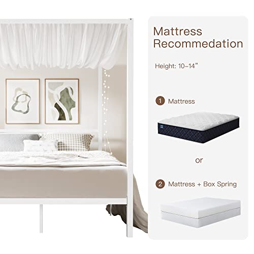Ikalido Queen Size Metal Canopy Bed Frame, Modern Four-Poster Platform Bed Frame, Mattress Foundation With Wood Slat Support/ Under-Bed Storage Space/ No Box Spring Needed/ White #TOP7