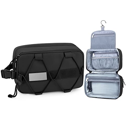 Printe Toiletry Bag For Men, Hanging Travel Toiletry Bag, Waterproof Tactical Molle Dopp Kit For Men, Shaving Bag For Bathroom Toiletries Accessories Organizer, Black #TOP4