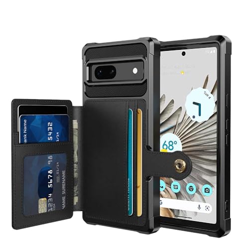 XYZNTMF for Google Pixel 7A Phone Case Flip Wallet Case with Card Holder Shockproof PU Leather Shell Magnetic Clasp Car Mount Protective Cover Case for Google Pixel 7A, Black