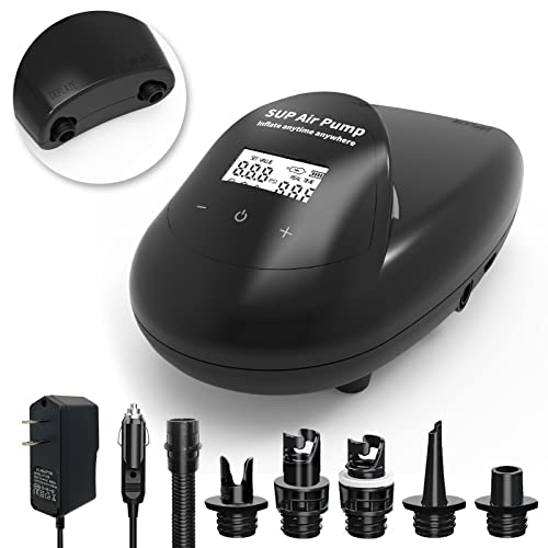 TONSIM 20PSI SUP Board Air Pump, Rechargeable / 12V DC Car Connector Dual Stage Inflation & Auto-Off Feature, Deflation Function, Air Pump for Stand-Up Paddle Board, Kayak, Inflatable Boat