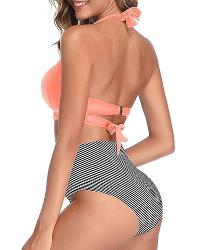 Image of Tempt Me Women Two Piece Swimsuit High Waisted Bikini Halter Vintage Retro Bathing Suit Push up Swimwear