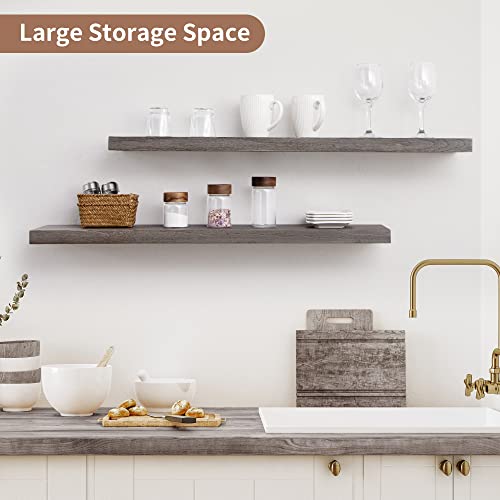 Image of Floating Shelves for Wall, 36in Reclaimed Elm Wood Shelves, Grey, 2PCs