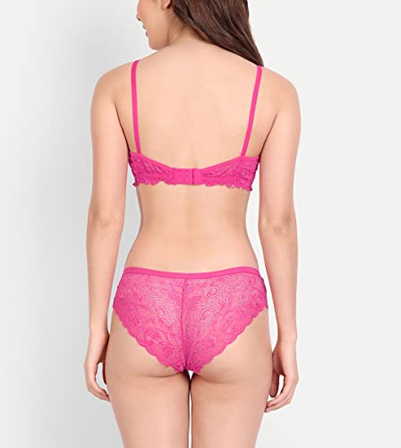 Image of FIMS - Fashion is my style Women Cotton Floral Lace Padded, Non-Wired, Full Coverage, Seamless Bra Panty Set, Multicolor, Lingerie Set