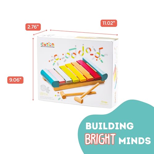 Image of Cubika Wooden Toy Xylophone - Montessori Musical Toy for Toddlers Ages 18 Months+ - Includes 2 Wooden Mallets - FSC-Certified Wood, German Water-Based Paint - Wooden Toys for Toddlers