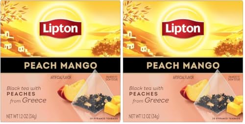 Image of Lipton Black Tea Peach Mango, Pyramid Tea Bags, Flavored Teabags for a Refreshing Cup of Tea, 20 Total Tea Bags (Pack of 2)