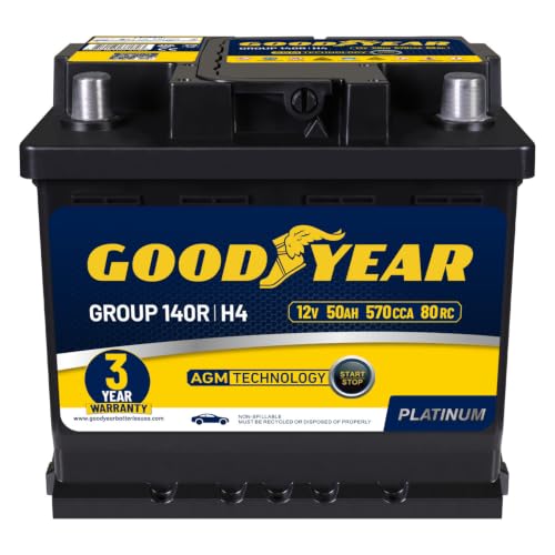 Image of Goodyear 140R-H4-AGM BCI Group Size 140R 12V 50 AH, 80RC, 570 CCA Platinum series Rechargeable AGM Maintenance Free Automotive Battery