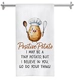 Grateful9xx Positive Potato I May Be A Tiny Potato But I Believe in You! Kitchen Towel - Unique Gift for Potato Coffee Lover - Gift for Friends and Family - Soft & Absorbent Kitchen Towels