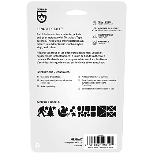Image of GEAR AID Tenacious Tape Gear Patches for Jacket Repair, Black Nylon, Camping, 3 inch x 20 inch, 2 Pack