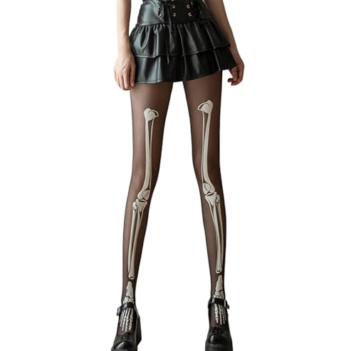 Hayooha Halloween Glow In The Dark Bone Fishnet Stockings for Women Stretchy Lace Leggings High Waist Fishnet Tights Halloween Costumes Halloween Decorations