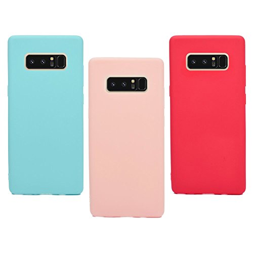 Leton 3X Funda Samsung Galaxy Note 8 Silicona Ultrafina Suave Flexible TPU Verde Carcasa Galaxy Note 8 Rosa Ultra Delgado Gel Caja Anti Choque Candy Goma Cubierta Case Jalea Protectora Bumper Rojo