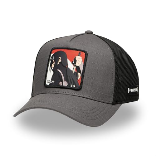 Gorra Naruto Shippuden, Gorra Trucker Itachi Uchiwa, Ajustable con el Snapback TU, gris oscuro/negro, Talla única