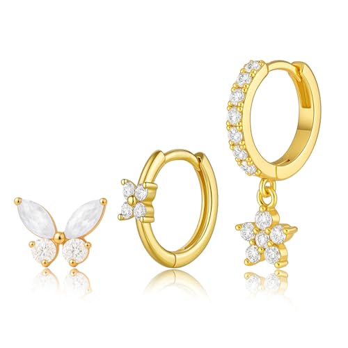 Stud Hoop Earrings Set for Women, Trendy Dangle Jacket Huggie Stacks for Multiple Piercing, Hypoallergenic Cartilage Jewelry Gifts