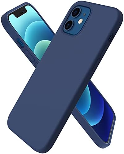 ORNARTO Compatible with iPhone 12 Mini Case, Slim Liquid Silicone 3 Layers Full Covered Soft Gel Rubber with Microfiber Case Cover 5.4 inch-Navy Blue