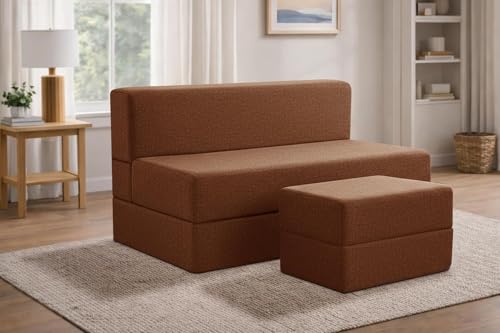 Image of Rosebell Foldable Sofa-Cum-Bed with Ottoman | 3-in-One Foldable Sofa, Lounger & Bed-4x6 Feet Two Seater- Perfect for Home & Office -Brown-Color