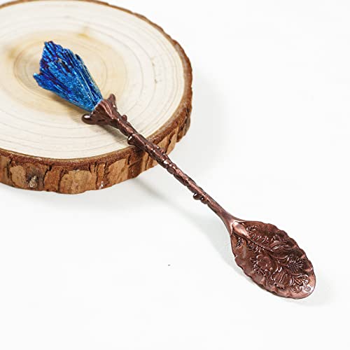 Soulnioi Vintage Carved Crystal Spoons Retro Decorative Coffee Stirring Spoons Dessert Spoons Ice Cream Spoon with Malachite Blue Flame Feather Head for Cafe Office Tableware -Red Bronze - Image 2
