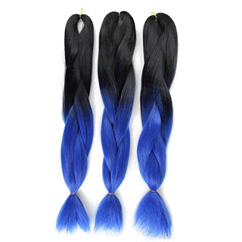 Ombre Jumbo Braid Hair Extension High Temperature Fiber 3pcs/Lot 100g/pc for Twist Braiding Hair(Black to Blue)