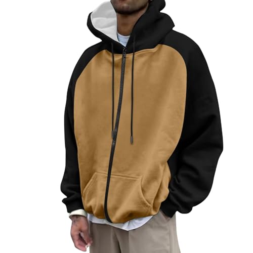 Thatrich Lightweight Hoodies for Men Oversized Hoodie Color Block Hooded Sweatshirts Full Zip Shirts with Pockets Fall Trendy