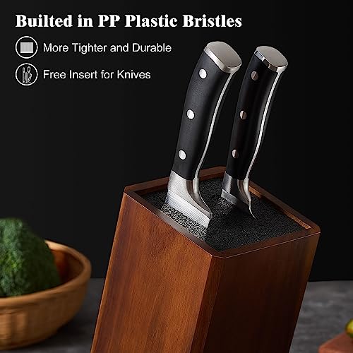 ENOKING Wooden Universal Knife Block, Knife Block Without Knives, Acacia Wood Knife Holder Storage Stand with Removable Plastic Bristles for Kitchen Counter Knife Storage Rack(1-Tier) - Image 3