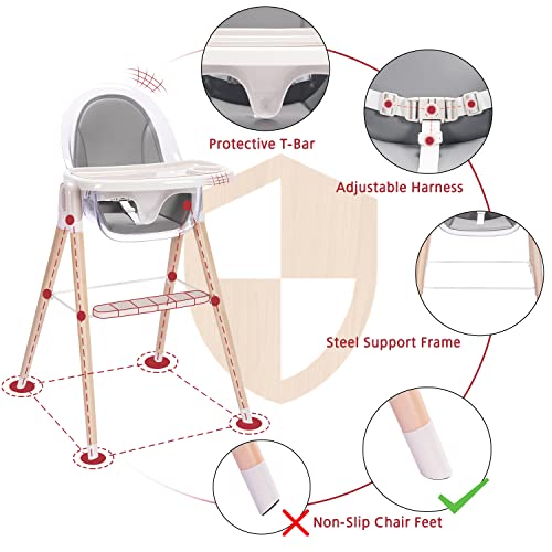 Baby High Chair, 7-In-1 Grow With Family Convertible Wooden High Chair For Babies And Toddlers, Rocking Chair, Reclining Seat, Easy To Clean Compact High Chair Removable Cushion And Double Tray #TOP2