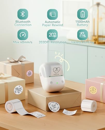 Image of NIIMBOT B2 Label Maker(Gray White) Machine with 4 Rolls Label Tape for Home Kitchen Office Coffee Shop Bakery Organization