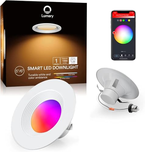 iLintek Smart LED Can Lights 5/6 Inch, WiFi Retrofit Recessed Lighting RGB Color Changing Recessed Lights, 13W 1000LM Metal Baffle Trim Downlight, Compatible with Alexa/Google Assistant/Siri 1 Pcs