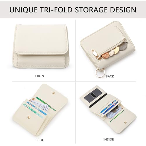 Image of Keychain Wallet for Women,RFID Wristlet Wallet with Beaded Strap | Tri-Fold Design,6 Card Slots,ID Window,Zipper Coin Pocket,Lightweight Carry