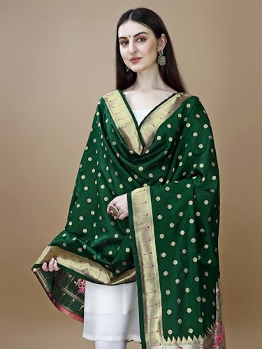 Image of DEVANGI Women's Woven Banarasi Silk Dupatta /Chunni For Women, Floral Print 1 Meter Wide and 2.3 Meter Length Printed Designer Dupatta /Chunni For Girls