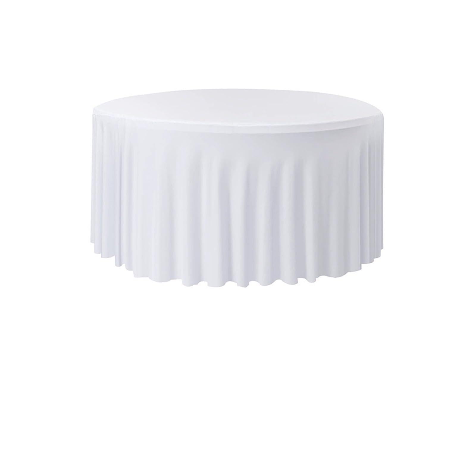 SHENJMAI Round Skirt Tablecloth Pleated Wave Spandex Round Tablecloth Elastic Skirted Cover 4/5/6FT for Banquet Wedding Stain-Resistant Easy Care(White,5FT 153CM ROUND)