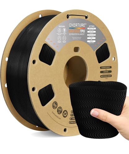 Image of OVERTURE High Speed TPU, 95A Flexible Filament 1.75mm, 1kg Black | High Elasticity & Durability Filament, 1kg Spool (2.2lbs) Cardboard Spool, Fit Most FDM Printer (Black)