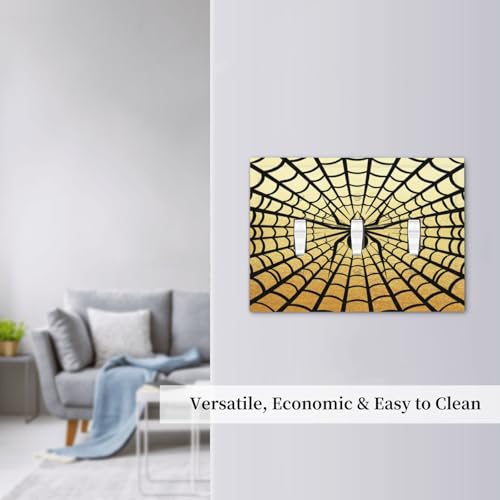 Decorative Switch Plate Covers Black Spider Spiderweb on Golden Background 3 Gang Light Switch Cover Plate Triple Toggle Wall Plate Light Switch Covers for Bedroom Home Decor