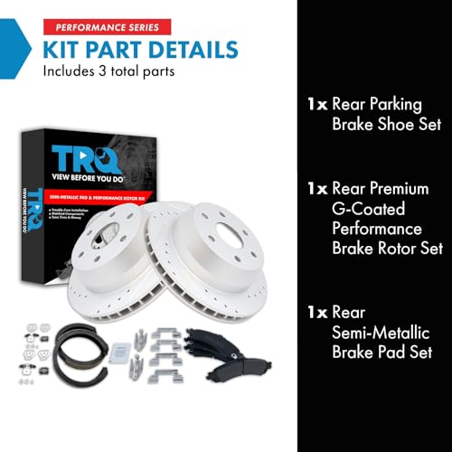Image of TRQ Performance Rear Performance Brake Pad & Rotor Kit Semi-Metallic Premium G-Coated Compatible with Cadillac Chevrolet GMC