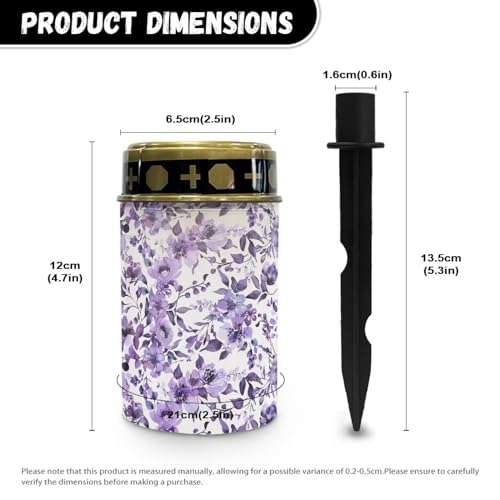 Image of Purple Floral Cemetery Solar Lights Water Resistant LED Flameless Candle Grave Lights Solar Powered Grave Decor Memorial Gift Outdoor Garden Decor Light for Prayer 2 Pcs