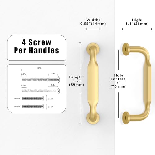 Talentedeco 10 Pack Brushed Gold Cabinet Pulls 3 Inch(76mm) Kitchen Cabinet Handles Cabinet Hardware for Drawer Pulls by Talentedeco - Image 2