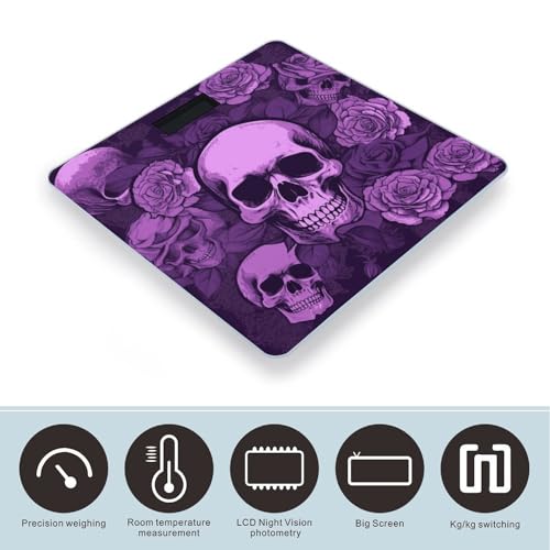 Báscula Digital para Cuerpo Purple Skulls and Roses, Precisa, 180 kg miniatura 3