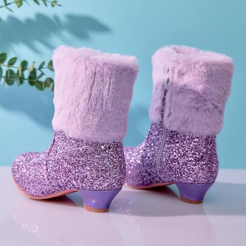 Ankle Boots for Girl Winter Fleece Glitter Shoes Side Zipper Short Booties for Little Kid Big Kid4