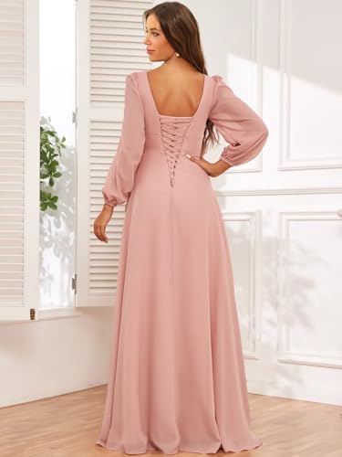 Chiffon Simple Long Sleeve Wedding Dresses for Bride V Neck Ruched Ruffle Bridal Gown with Slit2