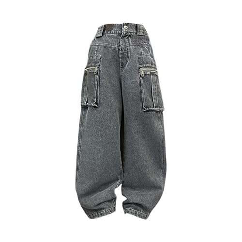 Girls Wide Leg Cargo Pants 𝐘2K High Waist Streetwear 𝐅𝐥ap Pocket Straight Leg 𝐏reppy Jeans with Multi Pokets
