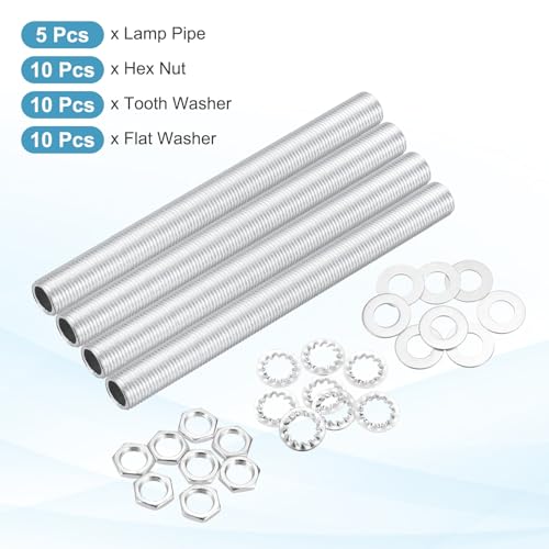 Image of MECCANIXITY 35Pcs 4.7 inch Lamp Pipe Kit with Nuts Washers 1 /8IP Thread Fasteners Assortment for Chandelier Ceiling Light Repair Assembly DIY Hardware