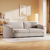 LUMISOL Modern Upholstered Sofa with Semilunar Arm and Rivet Detailing, Sofa Couch Furniture with Solid Frame for Apartments Office Living Room, Beige