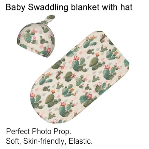 Image of Swaddle Blanket for Baby, Cactus Swaddling Baby Stuff with Hat