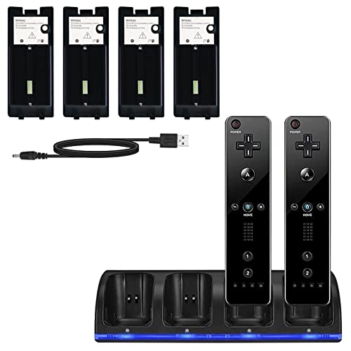 Wii Controller Ladestation, 4-in-1 Controller Ladestation mit 4 Stück 2800 mAh Wiederaufladbaren Batterien für Wii/Wii U-Spielfernbedienung