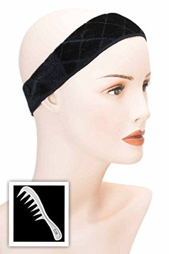 Cardani Magic Wig Grip Headband and Wig Comb I Non Slip Velour Secures Wigs Black