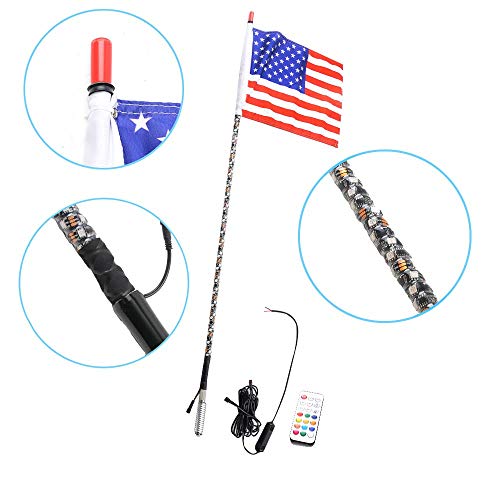OMUOFFROAD 4FT LED Whip Lights 360° Twisted Antenna Dream Wrapped Dancing Whips For Polaris RZR ATV Antenna Whip UTV Quad Sand Dune Buggy Flag Poles For Trucks w/Remote Control -One Whip - Thumbnail 5